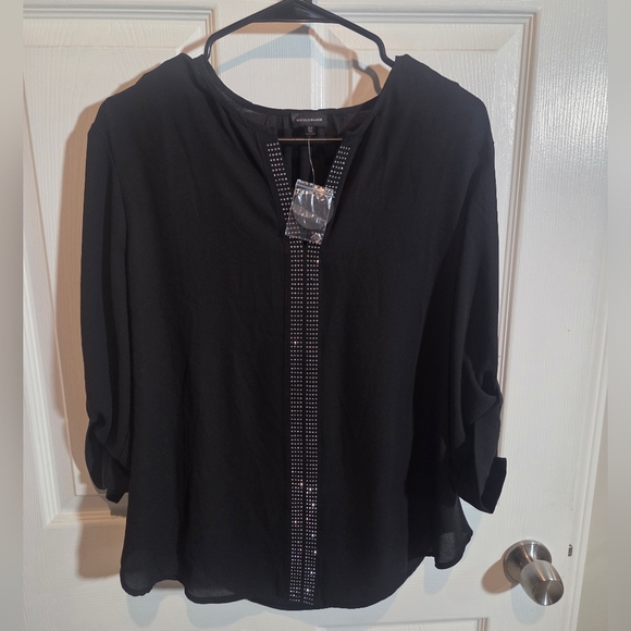 Buckle Tops - Buckle Black Blouse with Silver Detailing